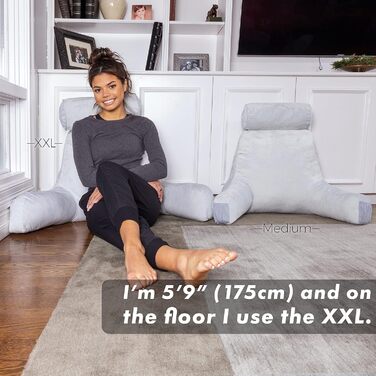 Подушка для чоловіків з підлокітниками - темно-сіра, для читання та відпочинку в ліжку | Premium Memory Foam | Знімна подушка для шиї