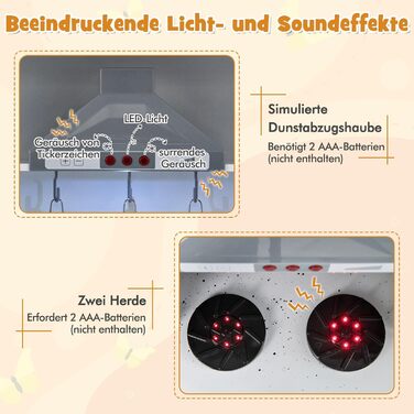 Дерев'яна дитяча кухня Dreamade з аксесуарами, кухонний куточок для дітей з плитою, раковиною, мікрохвильовою піччю, кавоваркою, духовкою, світлом та звуком (білий)