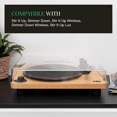 Бездротовий програвач вінілу House of Marley Stir It Up Bluetooth, екологічний, 33/45 об/хв, з попереднім підсилювачем, голівкою Audio-Technica, корпус з бамбука, з кришкою від пилу