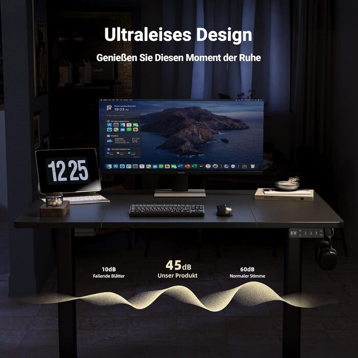 Регульований стіл Claiks 120x60 см, електричний, з пам'яттю, з гачками | Стіл для стоячи та сидячи