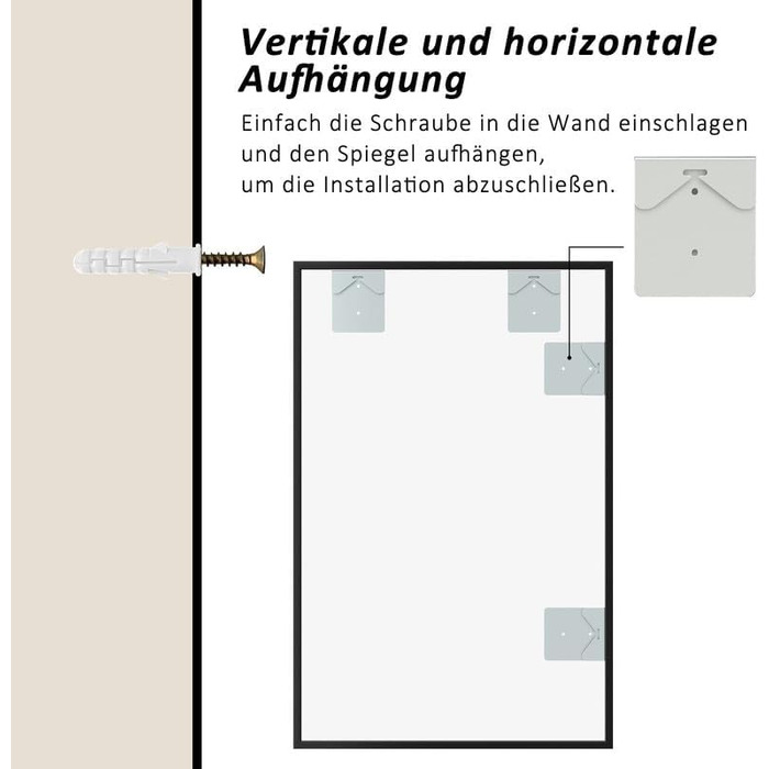 Дзеркало настінне Spiegel 40x160 см, повноекранне з рамою, підлогове для спальні, вітальні або ванної кімнати, прямокутне, алюмінієва рама (чорний)