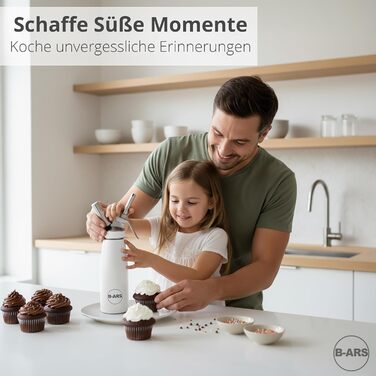 Кухонний сифон B-ARS з алюмінію, 500 мл, білий – аксесуар для холодних мусів та десертів, без системи тиску, з нержавіючою сталевою насадкою, придатний для миття в посудомийній машині