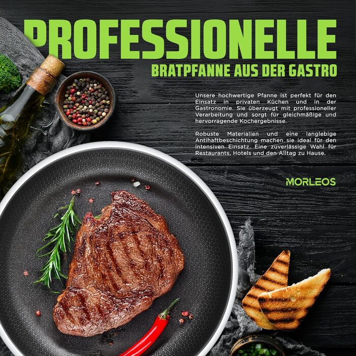 Сковорода Morleos з керамічним покриттям 32 см без PFAS та PTFE | Сковорода-пательня з стільниковою структурою | 5-шарова, 3 мм, 1,67 кг | Преміум-якість для індукційних плит | Антипригарна, для духовки та посудомийної машини