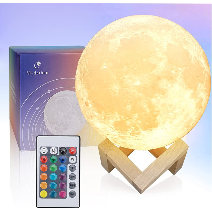 Новий подарунок на День матері Mydethun 2023 16 кольорів Місячна лампа з керамічною основою, світлодіодний 3D нічник, пульт дистанційного керування, USB-зарядка, лампа для дітей, дівчаток, спальня, прикраса будинку, світильник настрою (Різнокольоровий, 18