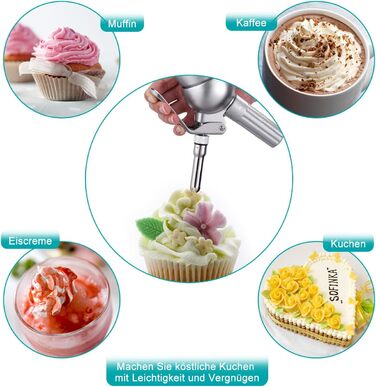 Професійний сифон для збивання вершків з 3 насадками, 500 мл (алюміній)