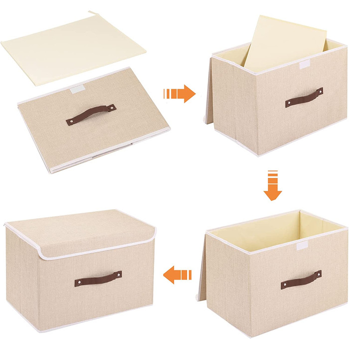 Ящики для зберігання OUTBRO з 3 предметів з кришками, 33 x 23 x 20 см, складні тканинні ящики, кошики для зберігання, органайзери для іграшок, одягу, книг, (бежевий, дуже великий (3 упаковки))