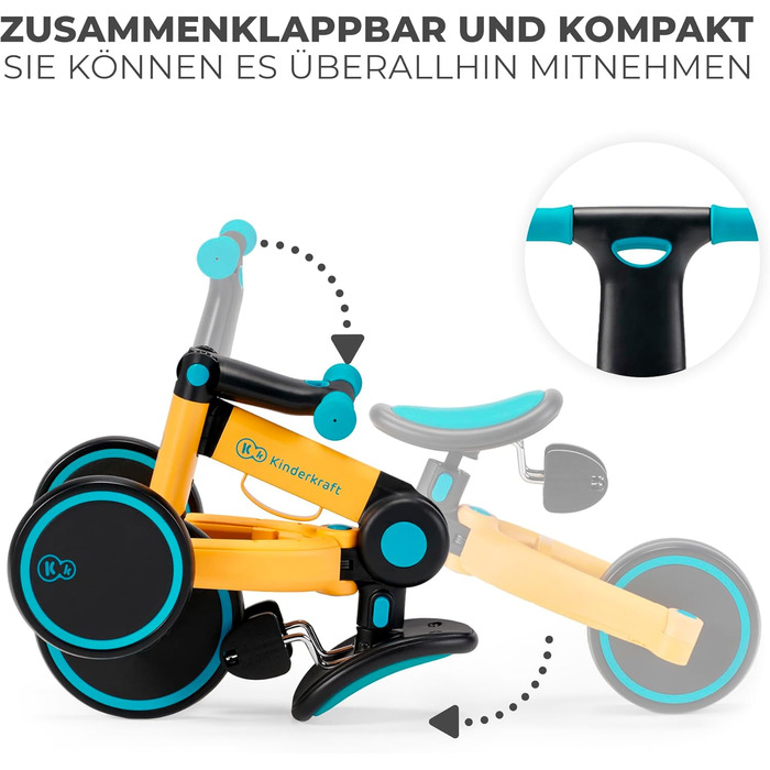 Триколісний велосипед Kinderkraft 4TRIKE 3 в 1: самокат-каталка-велосипед, жовтий, для дітей від 12 місяців до 5 років