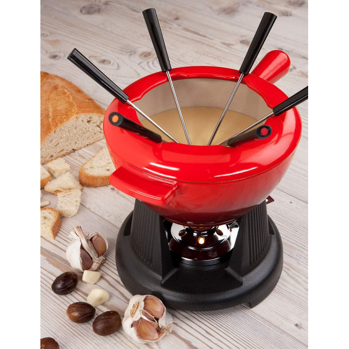 Набір для фондю Le Creuset з чавуну, 2,0 л, включає 6 виделок, кришку-розсіювач, підставка, 60020000602460 (Колір: Офенрот)