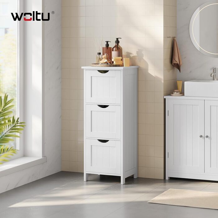Шафа для ванної кімнати WOLTU, вузька шафа з 3 висувними ящиками, 32 x 30 x 81 см, для ванної, вітальні, спальні, кухні, сучасний дизайн, білий колір, BZS123ws