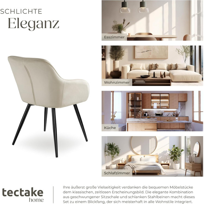 Тектейк® сучасний стілець для їдальні з підлокітниками, сидіння з велюру, крісло для вітальні, оббитий офісний стілець з чорними металевими ніжками, стілець для туалетного столика - коричневий/чорний (набір 6 шт., кремовий чорний)