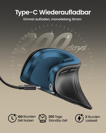 ProtoArc EM11 NL Вертикальна миша, бездротова, заряджається, Bluetooth+USB, для комп'ютера, iPad, Mac, Windows - Чорний/Зелений (Blue)