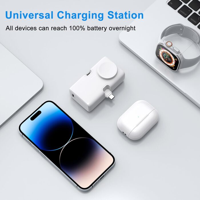 Портативний PowerBank ZIMAOER 4500 мАг, швидка зарядка 12 Вт, Lightning Type-C, для iPhone/Samsung/iPad (білий)