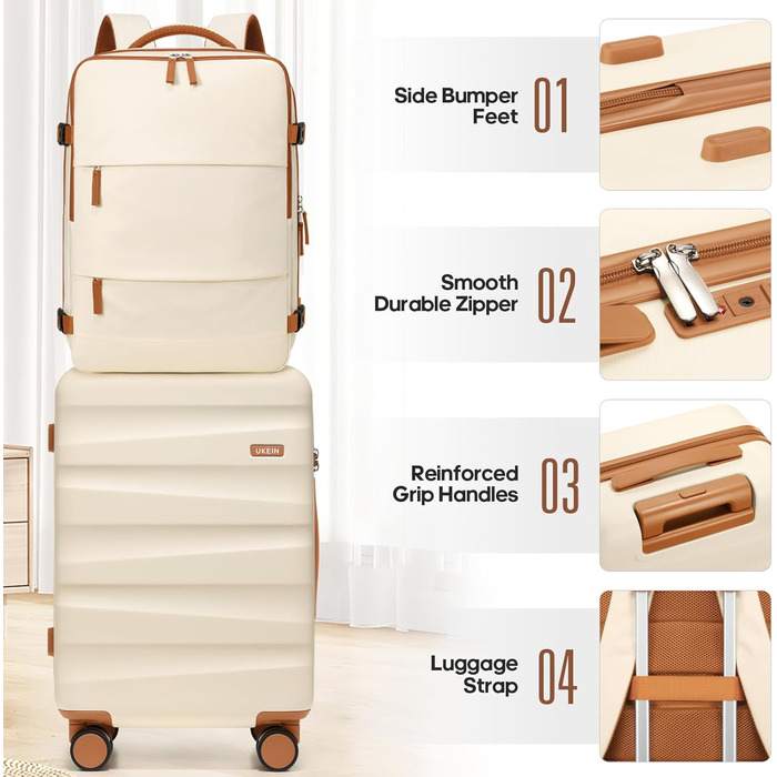 Набір валіз Gepäck: Рюкзак, ручна валіза з полікарбонату, набір з 3 шт. (20 дюймів), з спін-колесами та TSA-замком