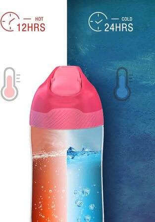 Дитяча пляшка для пиття FEIJIAN з нержавіючої сталі з соломинкою, герметична Термальна пляшка без бісфенолу А, пляшка для води з відкриванням в 1 клік для школи, дитячого садка (Червона, 400 мл)