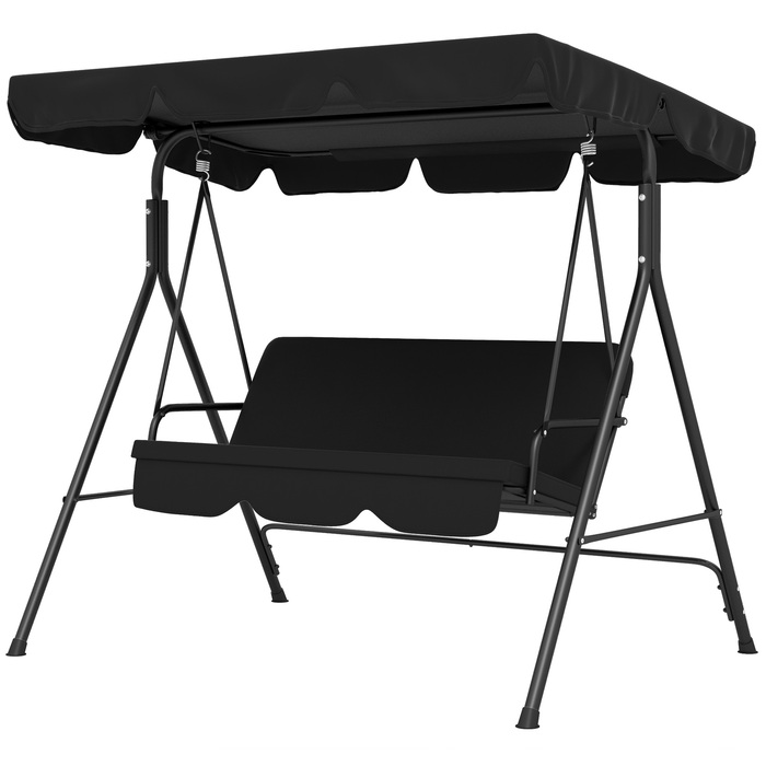 Крісло-гойдалка для саду на 3 особи, стиль Голлівуд, лавка-гойдалка, стійка до погодних умов, розміри 172 см x 110 см x 153 см, чорний