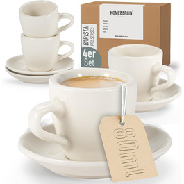 HOMEBERLIN® Barista Pro: Набір еспресо-чашок (4 шт.) 80 мл - Преміум якість, ручна робота, з підставками
