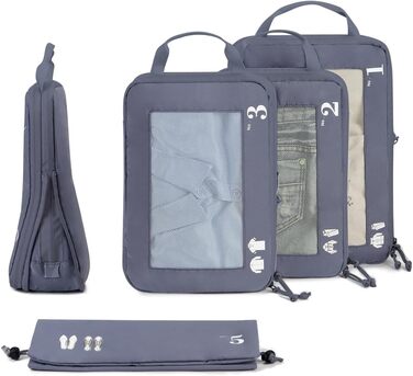 Набір компресійних органайзерів для одягу в подорож ECOHUB, 5 предметів, темно-сірий