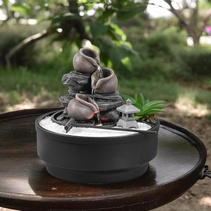 Фонтан для саду Oasis Zen'Light: водоспад, LED-підсвічування, білий пісок, декор для релаксації