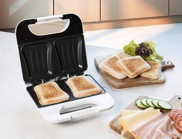 Тостер для сендвічів Bestron з антипригарним покриттям, бутербродниця потужністю 750 Вт, Funcooking, (білий)