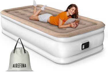 Надувне ліжко Airefina з самонадувною системою та інтегрованим насосом, 203 x 152 x 46 см (1 особа), для кемпінгу та дому