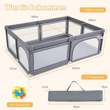 Дитячий манеж GOPLUS з 50 ігровими м'ячами, нашийник і стійки для малюків, намет-манеж з дихаючою сіткою, дорожнє ліжечко з 2 дверима і блискавкою (без матраца, темно-сірий) без матраца темно-сірий