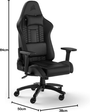 Ігрове крісло Corsair TC100 Relaxed, екошкіра, чорне, ергономічне, з подушками для попереку та шиї, регульовані підлокітники, дизайн у стилі автоспорту