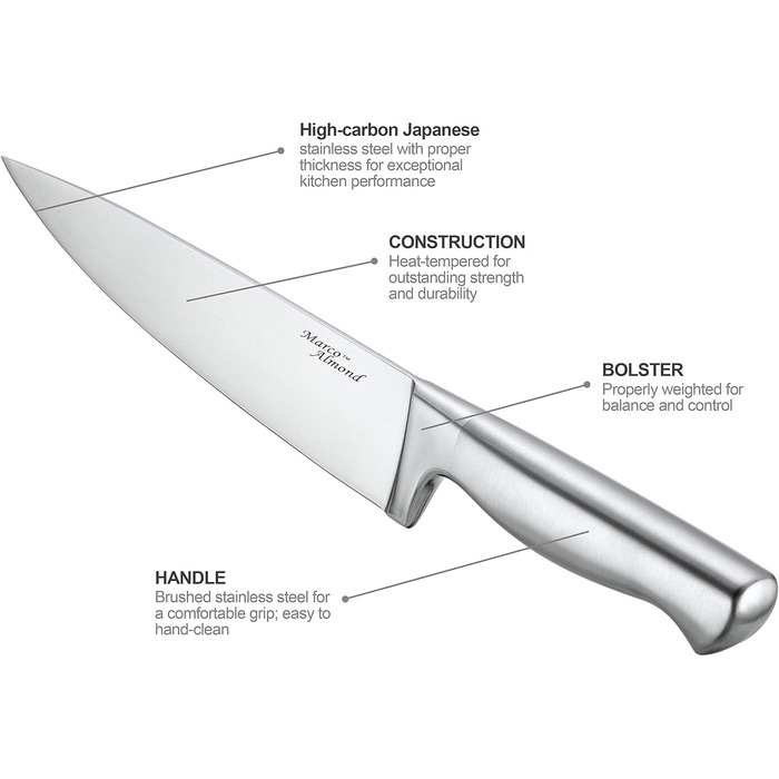 Набір кухонних ножів Marco Almond® KYA28, 14 предметів, нержавіюча сталь, з точилкою