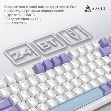 Бездротова механічна клавіатура Ajazz AK820 PRO PRO 75% Gift Switch White RGB   (AK820PRO-G-PWB)