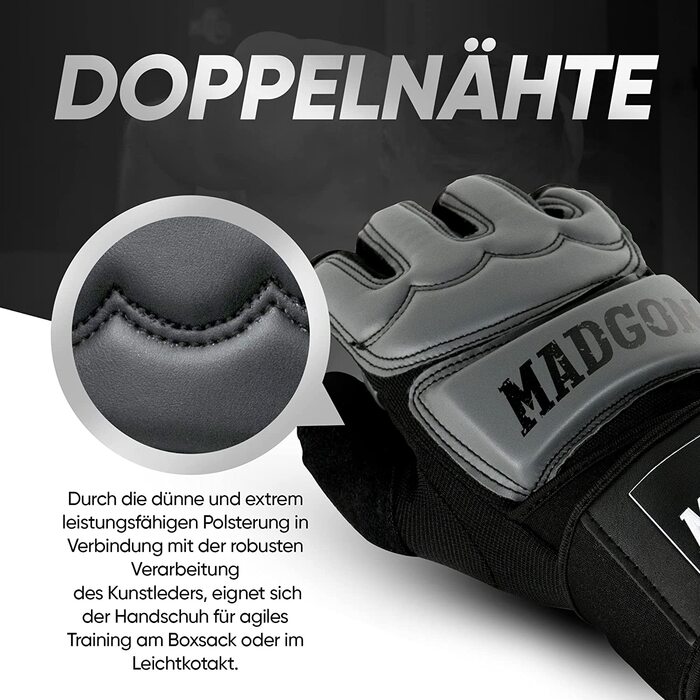 Рукавички MADGON MMA Pro-професійна якість-високоякісна конструкція-Бокс, тренування, мішок з піском, боксерська груша, вільний бій, боротьба, Бойові мистецтва-боксерські рукавички чорний/сірий XL