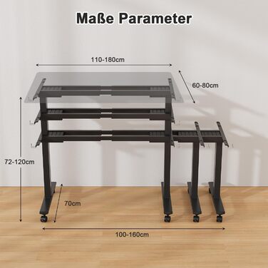 Регульований стіл JUMMICO з міцним металевим каркасом та 2 моторами, 3 режими пам'яті, для сидячої та стоячої роботи (білий), 100 x 140 см, чорний