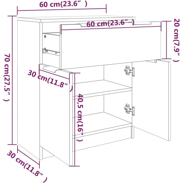 Комод Credenza Шафа 60x30x70см Інженерне дерево (Дуб Коричневий)