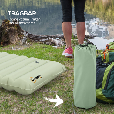 Водовідштовхувальний повітряний матрац Outsunny Camping Sleeping Mattres, з сумкою для перенесення ножного насоса, зелений до 80 кг для пригод на свіжому повітрі