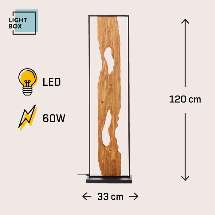 Світлодіодний торшер Lightbox 120см Дерево/Метал Ножний перемикач і світлодіодна стрічка Чорно-коричневий індустріальний стиль