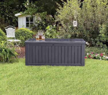 Ящик для подушок/зовнішній ящик Koll Living 570 л, водонепроникний, з вентиляцією, дерев'яний вигляд (антрацит), витримує до 250 кг