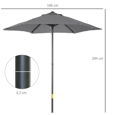 Outsunny Parasol Ø196 см, поворотна парасолька з функцією складання, шестикутна балконна парасолька пляжна парасолька вітрозахисна стабільна ринкова парасолька з колінчастою парасолькою для захисту від сонця для пляжу Балконний сад, темно-сірий