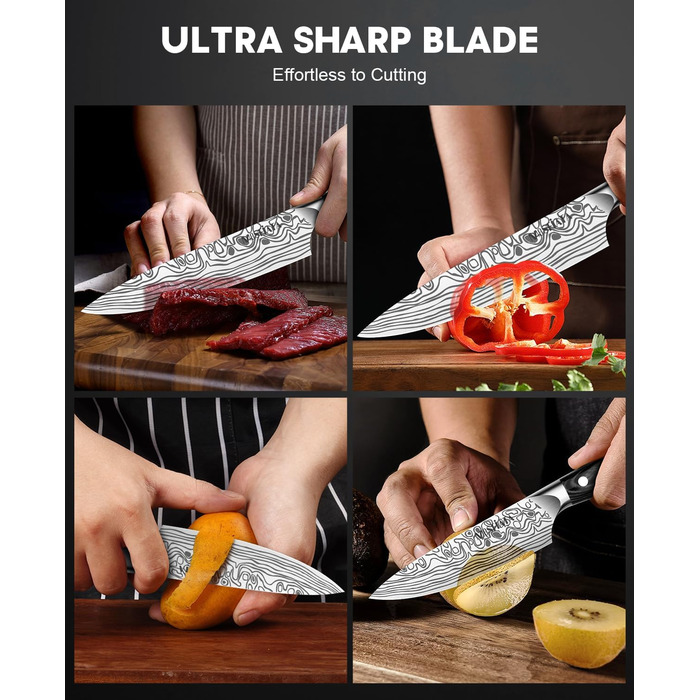 MOSFiATA Набір кухонних ножів: ніж шеф-кухаря та сантку, з нержавіючої сталі, професійний, з подарунковою коробкою