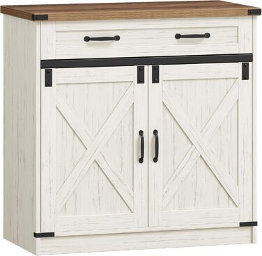 Кухонна шафка Hzuaneri з шухлядою, шафа для зберігання з 2 дверцятами, регульовані полиці, стиль кантрі, для кухні/вітальні, вінтажний коричнево-білий SC94814X (40x80x80 см)