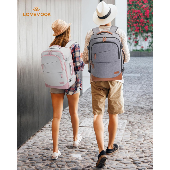 Рюкзак для ручної поклажі LOVEVOOK 40L, сірий/рожевий, для ноутбука 17.3