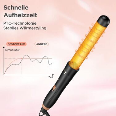 BESTOPE Набір для завивки волосся 5 в 1 з керамічним насадками, 9-32 мм, швидкий нагрів, регульована температура для короткого та довгого волосся (золотий)