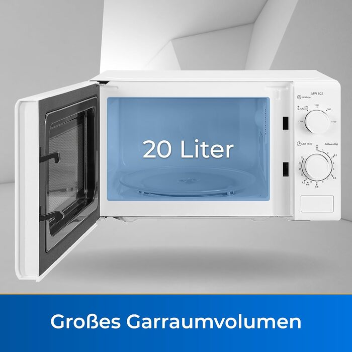 Мікрохвильова піч Exquisit MW 802 Потужність 700 Вт Варильний простір об'ємом 20 л Компактна мікрохвильова піч Інтер'єр з нержавіючої сталі Таймер білий Мікрохвильова піч білий