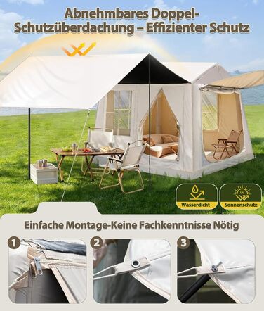 Надувний кемпінговий намет для 2-8 осіб 4 сезони Oxford, з повітряним насосом, швидке встановлення 270x270x200 см, з козирком