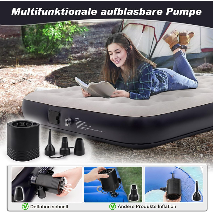 Надувне ліжко Dametay для 2 осіб з електричним насосом, самонадувна, 198x152 см