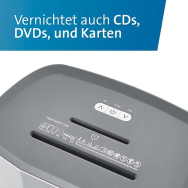 Шредер Dahle PaperSAFE PS 240: 10 листів, рівень безпеки P4, частинковий різак, без масла та обслуговування, 25 літрів, сірий