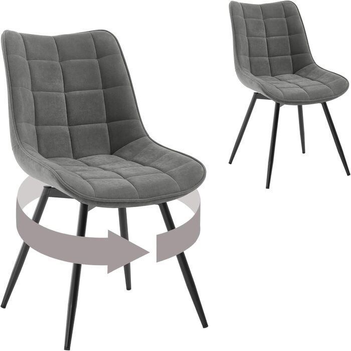 Крісла для їдальні WOLTU, набір 2 шт., обертаються, для кухні, вітальні, з м'яким сидінням з велюру, металеві ніжки, темно-сірий
