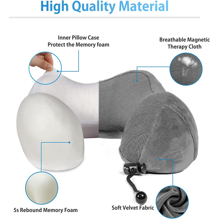Розкішна Дорожня подушка Подушка для шиї Дорожня подушка м'яка бавовняна U-подібна наволочка з ефектом пам'яті наволочка для шиї можна прати в пральній машині подушка для підтримки шиї подушка для літака, поїзда, автомобіля, офісу та кемпінгу сірий