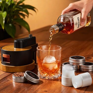 Набір для копчення віскі: 6 видів тирси, 2 склянки, 2 форми для льоду, для коктейлів, подарунок для чоловіків, батька, чоловіка (без бутану), дерев'яний