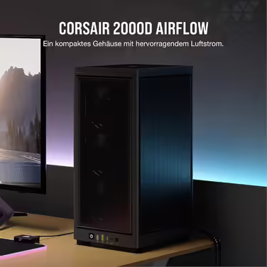 Корпус Corsair 2000D Airflow Mini ITX - Сітчаста сталь - 3 слоти для графічного процесора - Оптимізоване охолодження - Передній ввід/вивід - Чорний