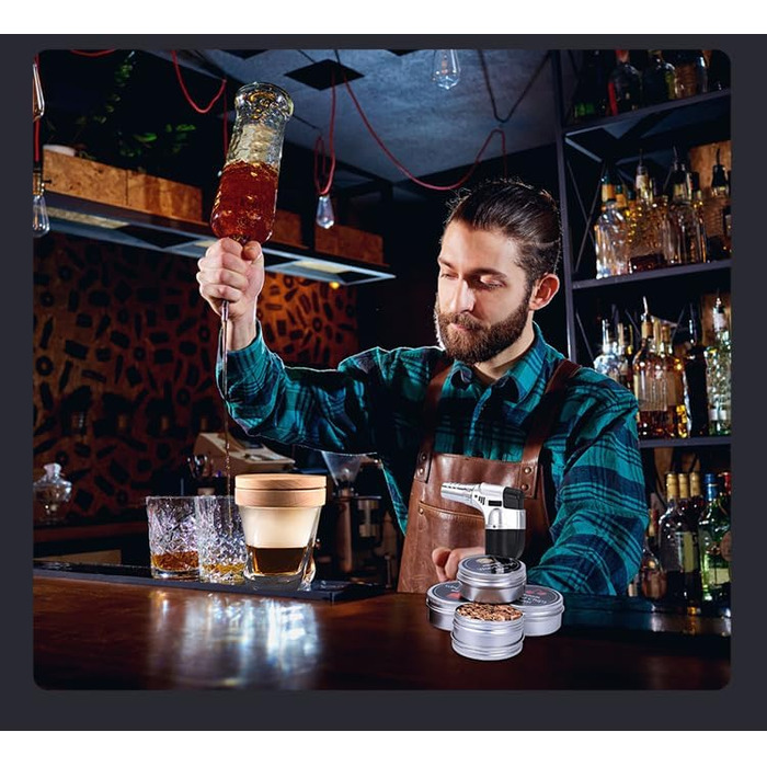 Набір для копчення коктейлів: факел, 8 смаків, тріски, ліхтарик, форма для льоду, аксесуари для віскі, інфузія