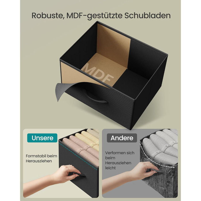 SONGMICS Комод з 2 висувними ящиками, шафка для зберігання, сталь, MDF, тканина, для спальні, прихожої, вітальні, чорний, LGS312BH03