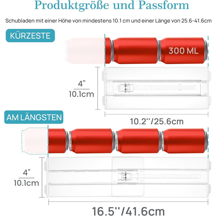 Організатори для шухляд Vtopmart (8 шт.) - регульовані, прозорі, 25.6-41.6 см